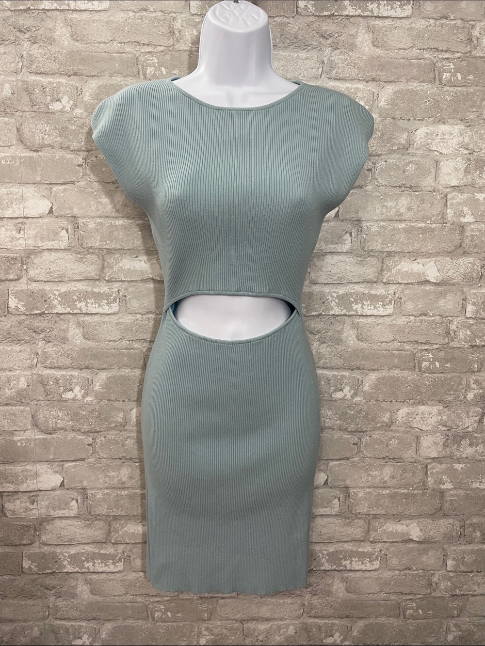Wilfred Light Blue Ribbed Cutout Mini Dress